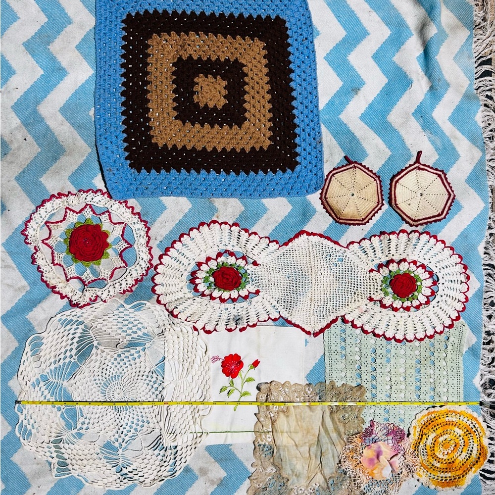 Colorful Crochet and Embroidered Doilies Set